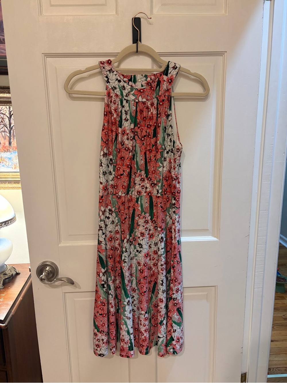 Tommy Hilfiger Coral and White Floral Halter A-Line Midi Dress